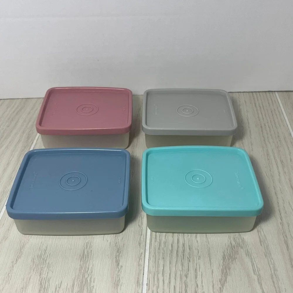 Tupperware Square a-way 4 Small Food Storage Containers pastel lids 1516